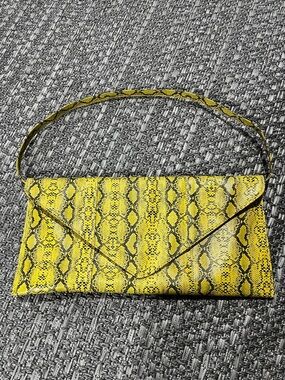 Large Snake Print Yellow & Black Clutch With Removable Strap